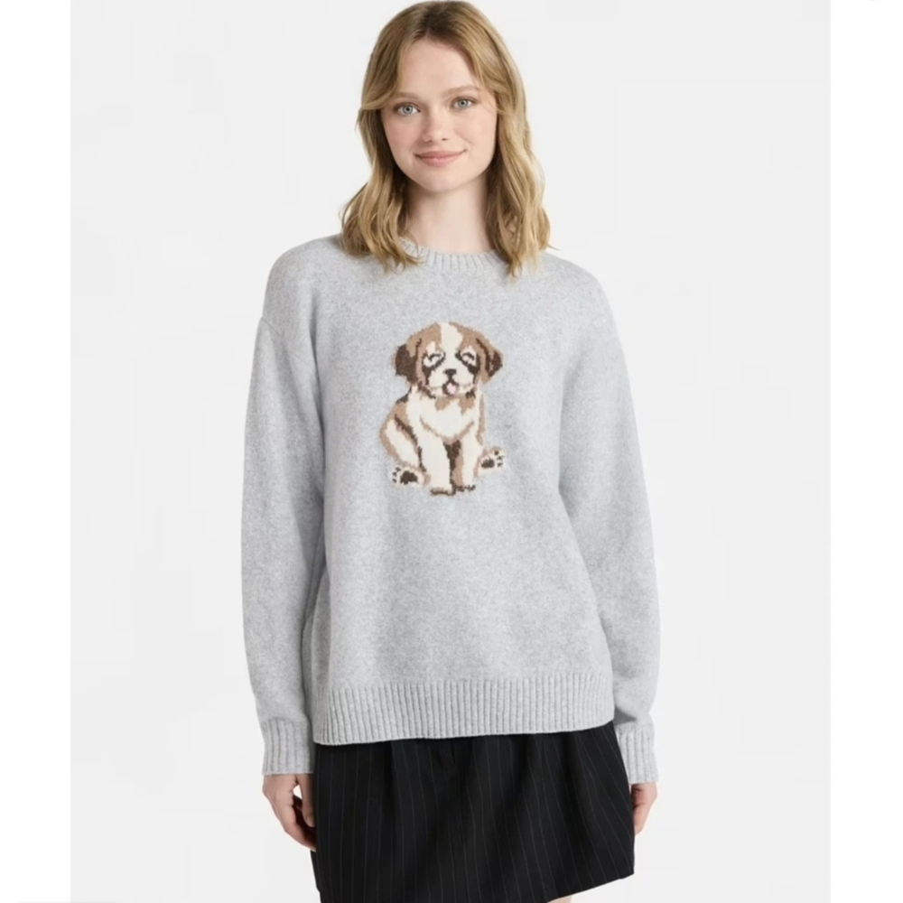 No Boundaries Womens Gray Puppy Dog Graphic Sweater XL (16/18) Cozy Cute Dog Mom